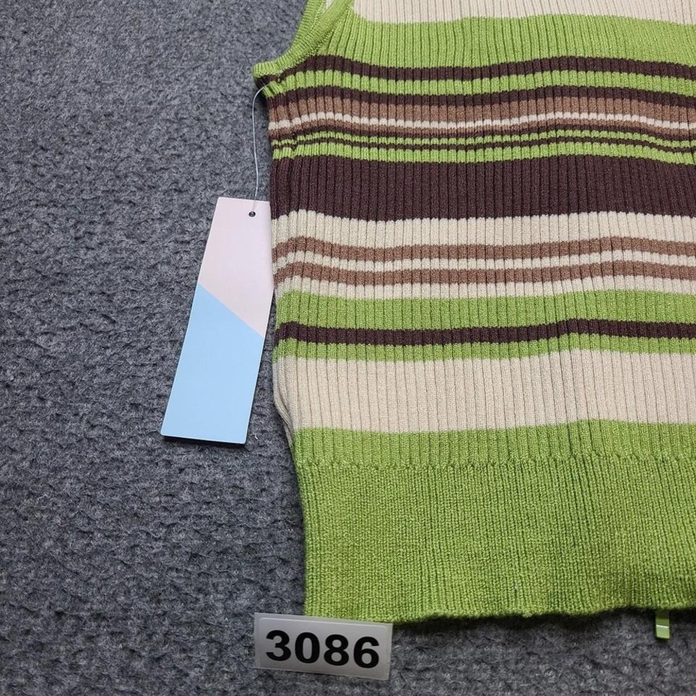 Witty Fox Sweater Vest Women Medium Green Striped New Zip Up Ribbed Knit Top - Picture 7 of 7